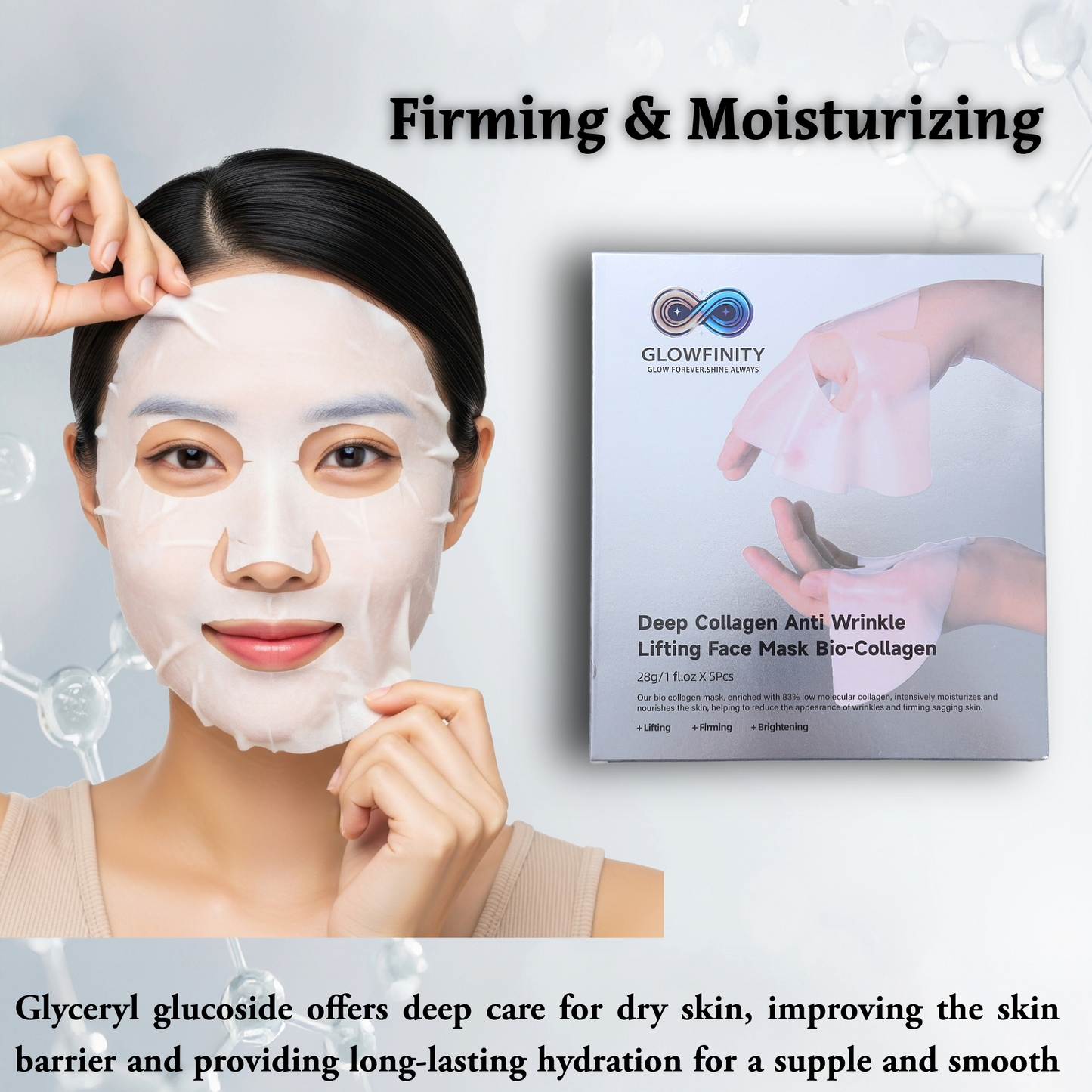 GLOWFINITY - Night Wrapping Deep Collagen Overnight Mask Facial Lifting Korean Skin Care Anti Wrinkle Bio Collagen Face Mask (5 Pcs)