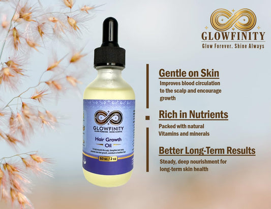 GLOWFINITY Hair Growth Oil with Rosemary, Castor, Coconut, Almond and Argan Scalp Oil for Hair Growth and Thickness, 60 ml, Vegan
