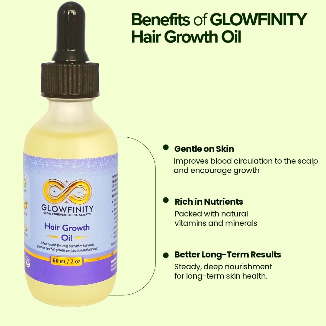 GLOWFINITY Hair Growth Oil with Rosemary, Castor, Coconut, Almond and Argan Scalp Oil for Hair Growth and Thickness, 60 ml, Vegan