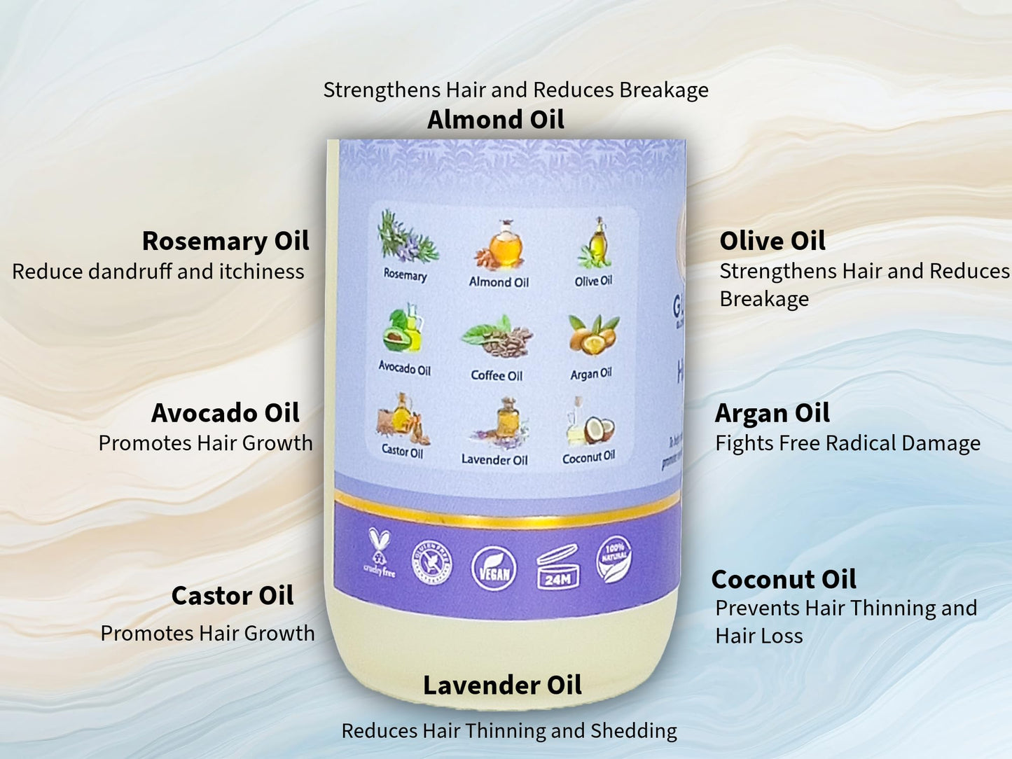 GLOWFINITY Hair Growth Oil with Rosemary, Castor, Coconut, Almond and Argan Scalp Oil for Hair Growth and Thickness, 60 ml, Vegan