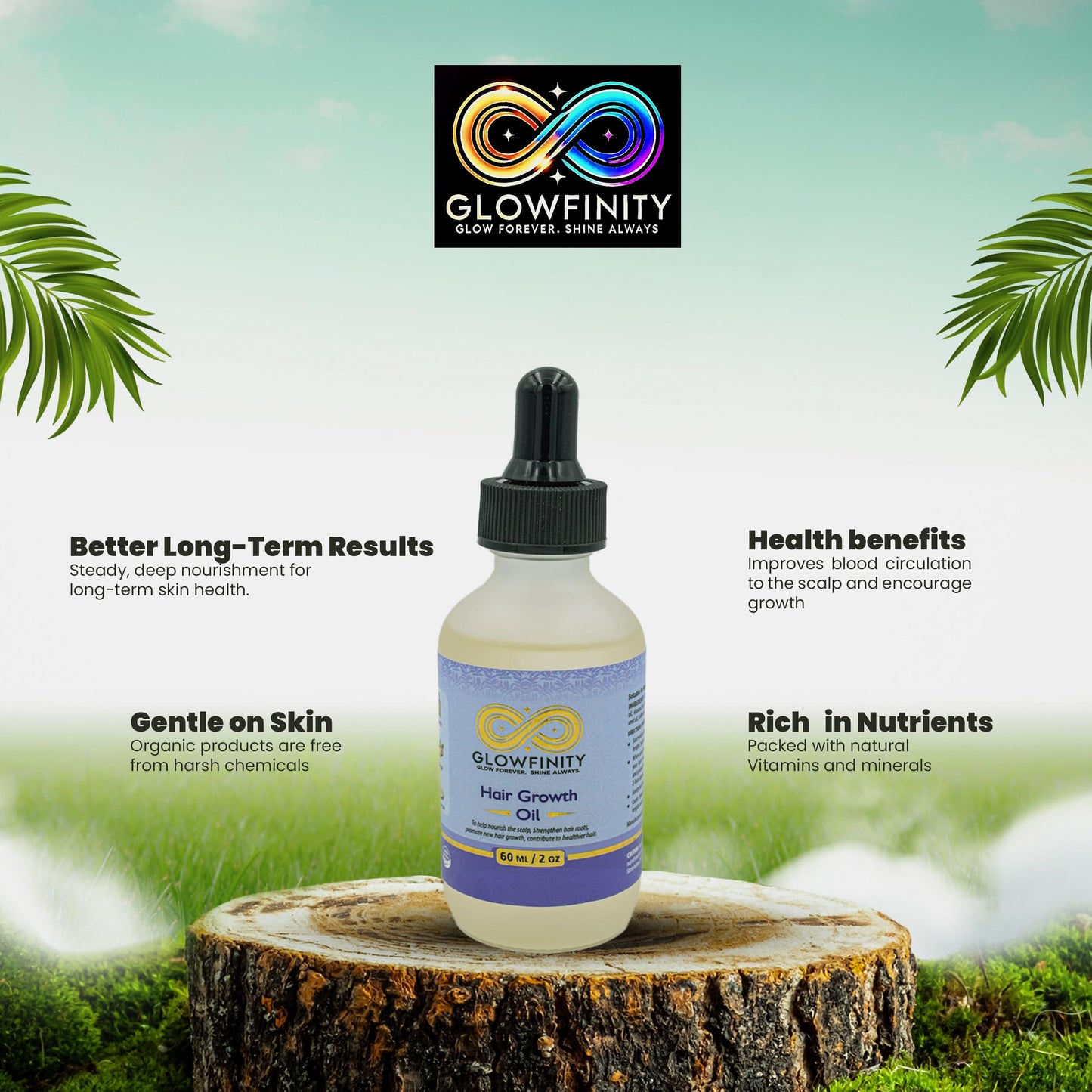 GLOWFINITY Hair Growth Oil with Rosemary, Castor, Coconut, Almond and Argan Scalp Oil for Hair Growth and Thickness, 60 ml, Vegan