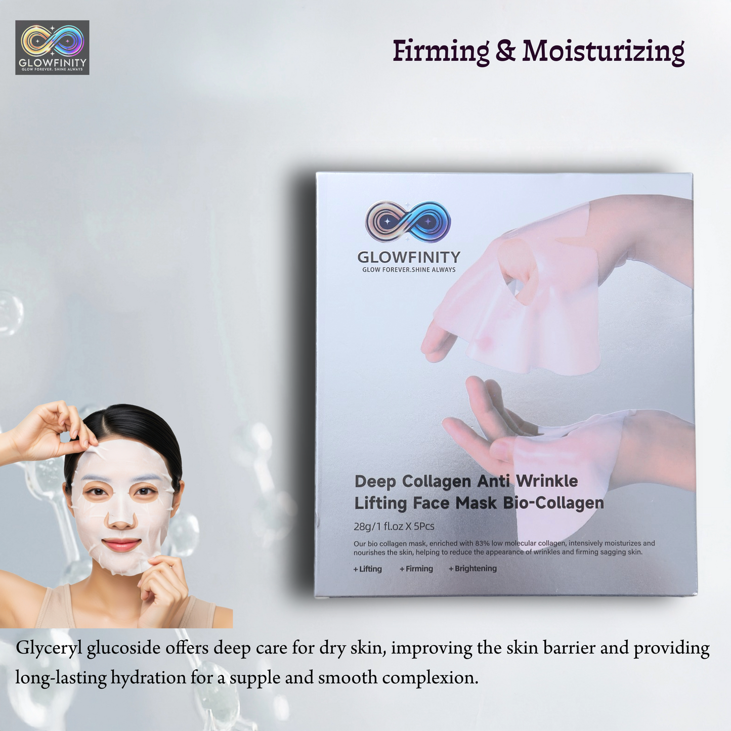 GLOWFINITY - Night Wrapping Deep Collagen Overnight Mask Facial Lifting Korean Skin Care Anti Wrinkle Bio Collagen Face Mask (5 Pcs)