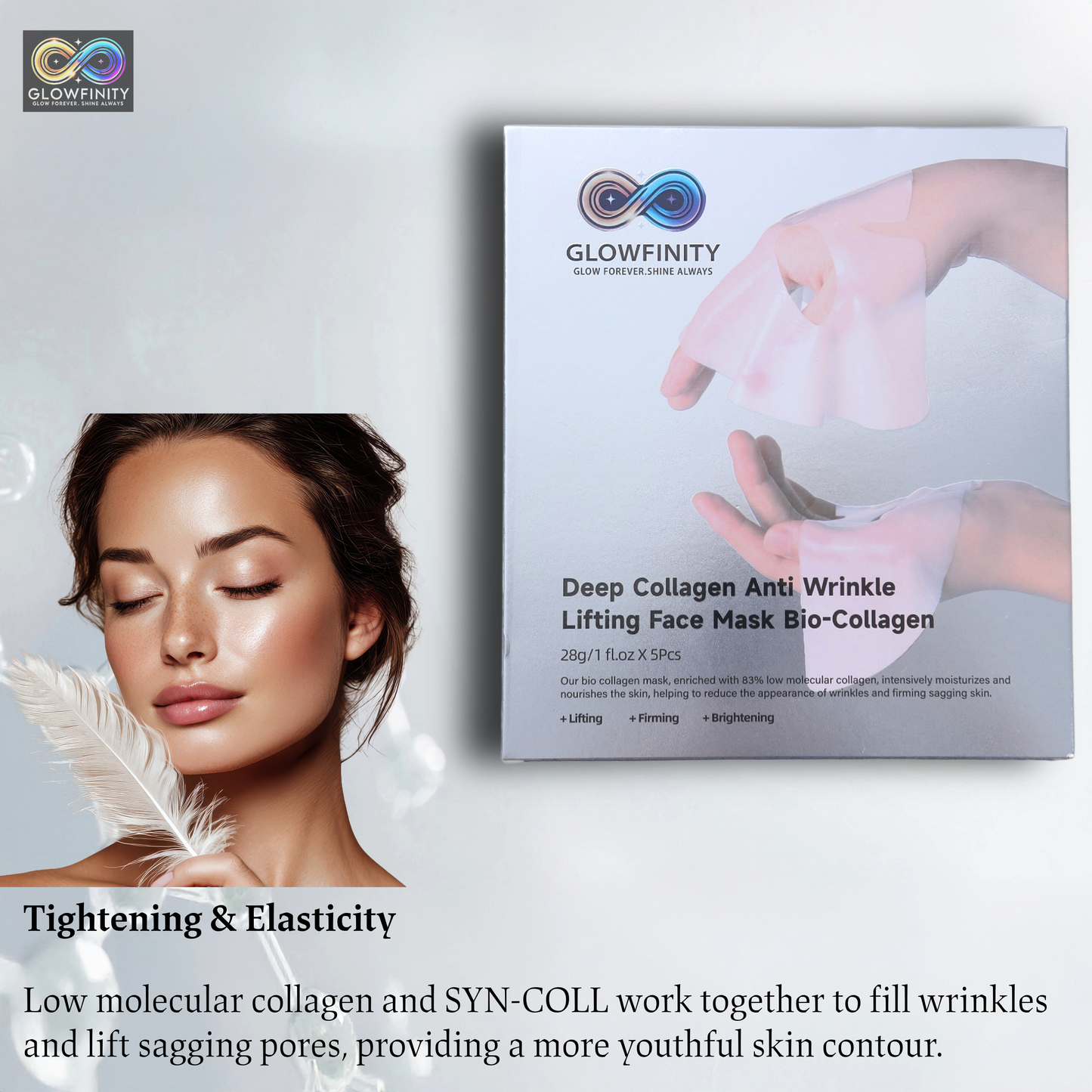 GLOWFINITY - Night Wrapping Deep Collagen Overnight Mask Facial Lifting Korean Skin Care Anti Wrinkle Bio Collagen Face Mask (5 Pcs)