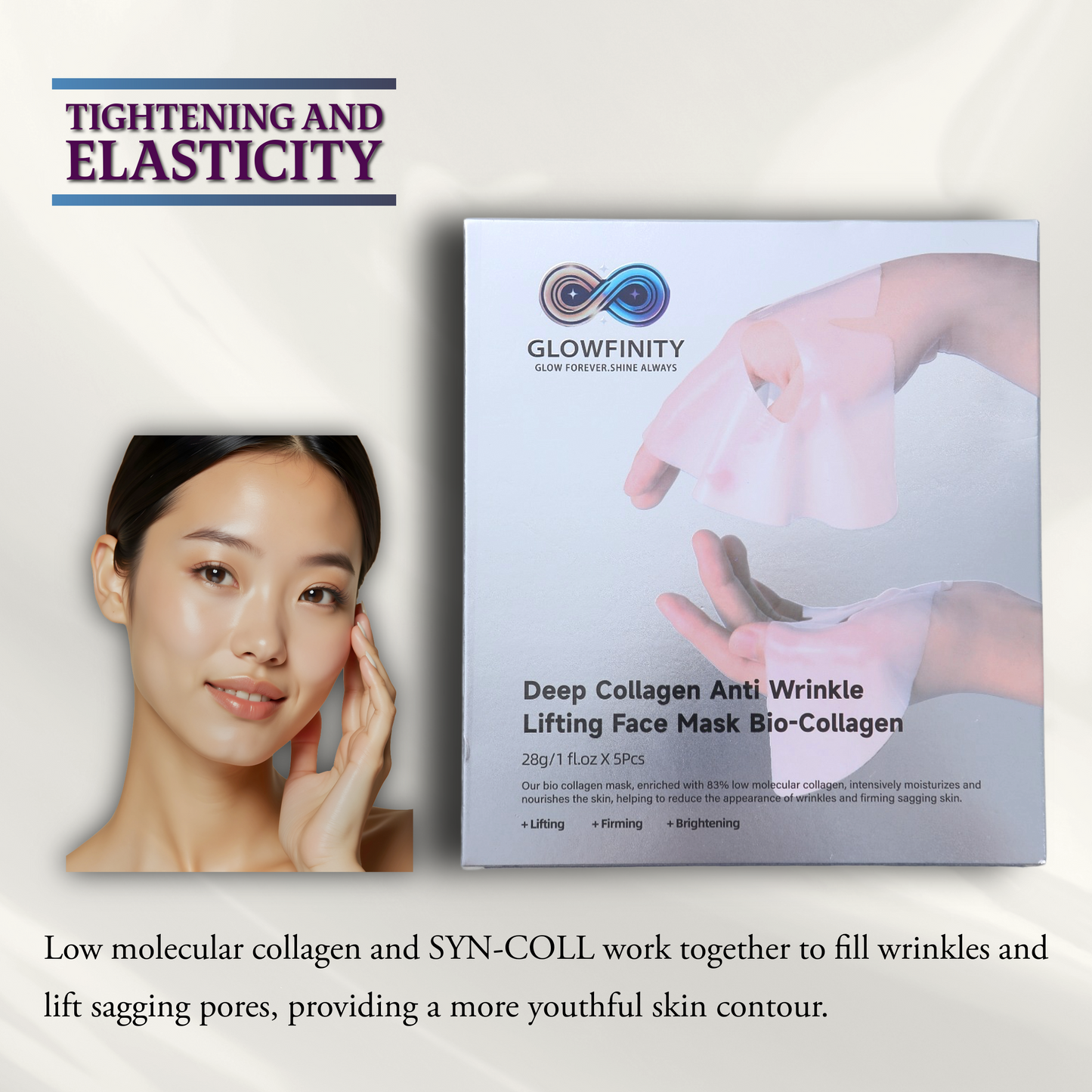 GLOWFINITY - Night Wrapping Deep Collagen Overnight Mask Facial Lifting Korean Skin Care Anti Wrinkle Bio Collagen Face Mask (5 Pcs)